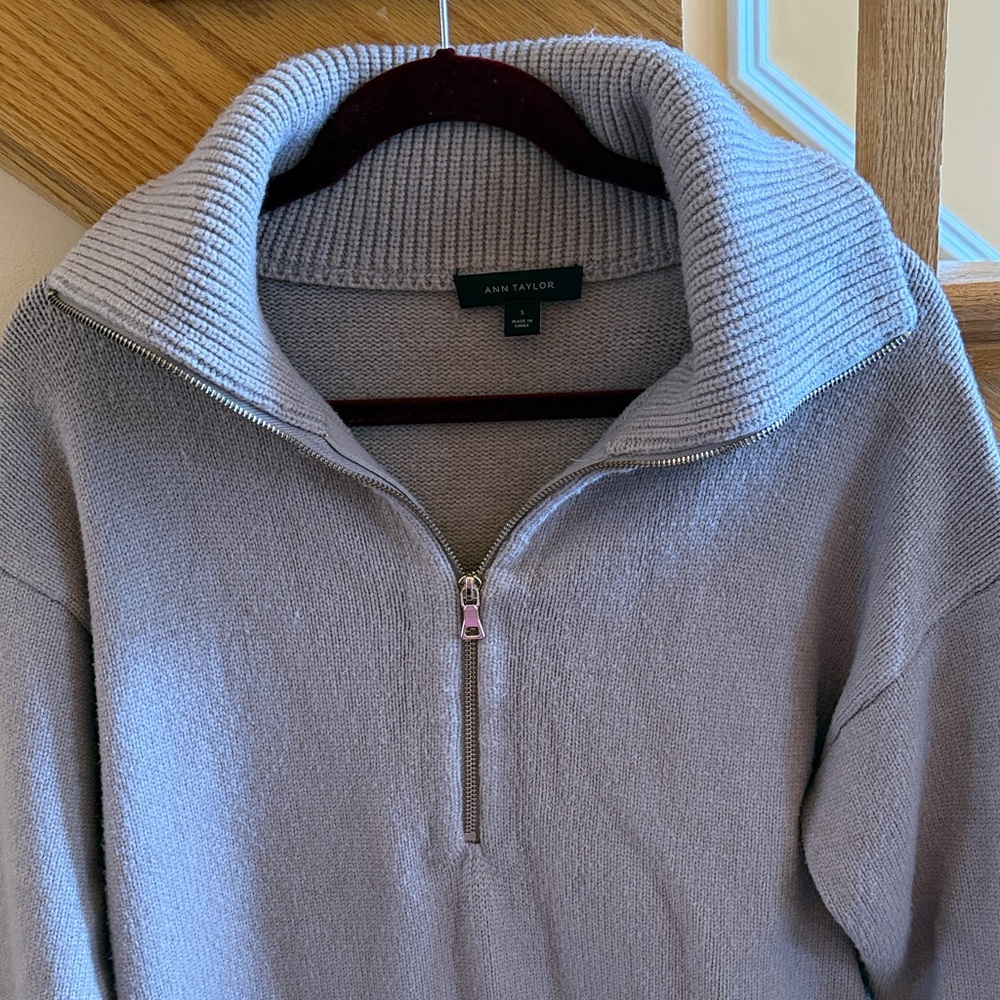 Ann Taylor Women’s Crochet Zip-Up Turtleneck Sweater